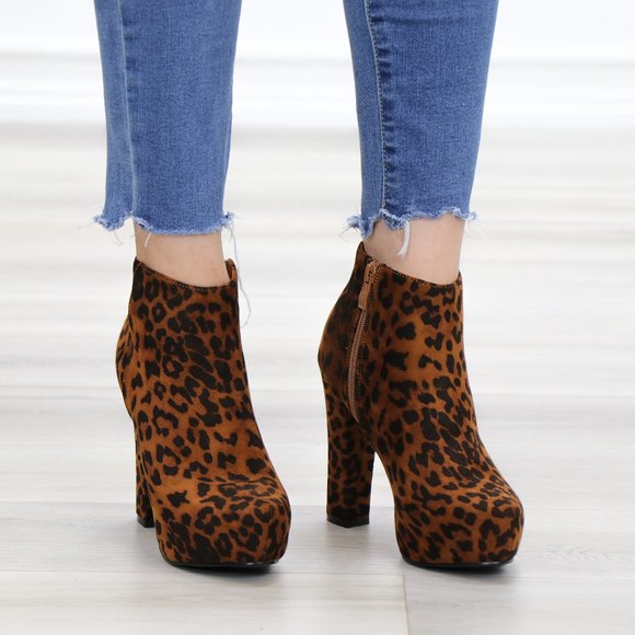 Platform Leopard Suede Ankle Heeled Booties - Picture 3 of 14